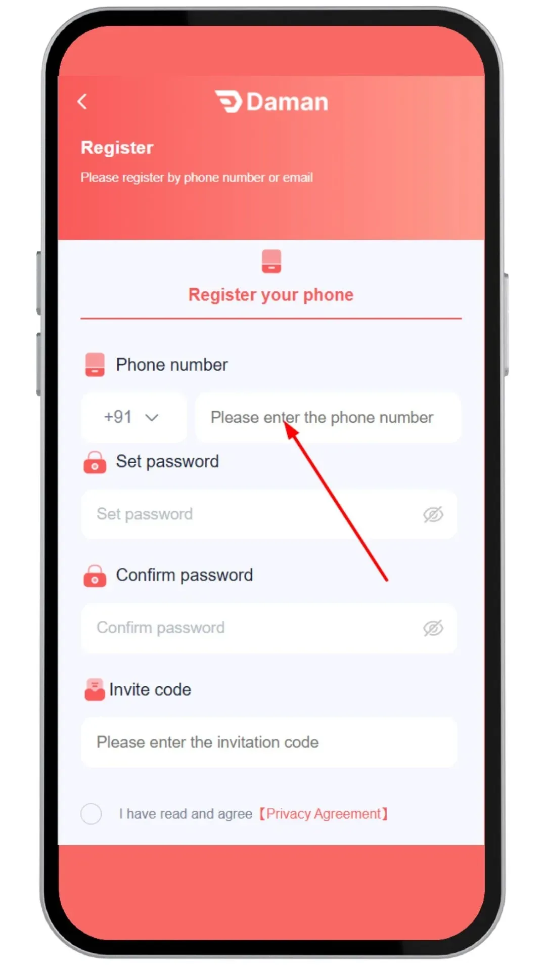 Enter mobile number